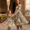 Mom & Daughter Green Leaf Print Cotton Anarkali Kurta Set