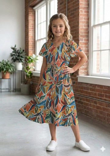 Baby Girls Cotton Tropical Leaf Printed Umbrella Style A-Line Dress