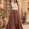 Women’s Maroon Paisley Printed Cotton Tiered Maxi Skirt