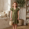 Baby Girls Mehandi Rayon Umbrella Style A-Line Dress with Drawstring Waist