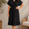 Women Solid Black Smocked Waist Flared Midi Dress