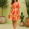Women Orange Floral Printed Smocked Waist Flared Mini Dress