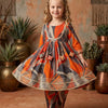 Baby Girl Multicolor Black Leaf Print Cotton Anarkali Kurta Set
