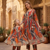 Mom & Daughter Multicolor Black Leaf Print Cotton Anarkali Kurta Set