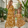 Mom & Me Mustard Leaf Printed Cotton Kurta with Flared Skirt Set