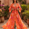 Sunset Orange Tropical Print Co-Ord Set with Tie-Up Crop Top & Flared Palazzo