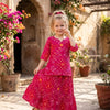 Baby Girls Pink Bandhej Printed Cotton Kurta with Flared Skirt Set