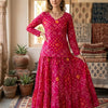 Women’s Pink Bandhej Printed Cotton Kurta with Flared Skirt Set