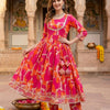 Women’s Pink Abstract Print Rayon Anarkali Kurta Set