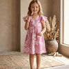 Baby Girls Pink Floral Printed Cotton Umbrella Style A-Line Dress with Flutter Sleeves