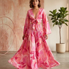 Blush Pink Abstract Print Co-Ord Set with Tie-Up Crop Top & Flared Palazzo