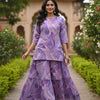 Women’s Purple Abstract Printed Cotton Kurta with Flared Skirt Set