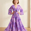 Baby Girls Purple Abstract Printed Tie-Front Crop Top & Flared Palazzo Pant Co-ord Set
