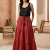 Women’s Red Booti Printed Cotton Tiered Maxi Skirt
