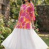 Women’s Red Abstract Printed Rayon Kurta with Chikankari Flared Skirt Set