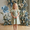Baby Girls Saga Green Jaal Printed Chanderi Umbrella Style A-Line Dress with Flutter Sleeves