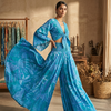 Azure Leaf Print Co-Ord Set with Tie-Up Crop Top & Flared Palazzo