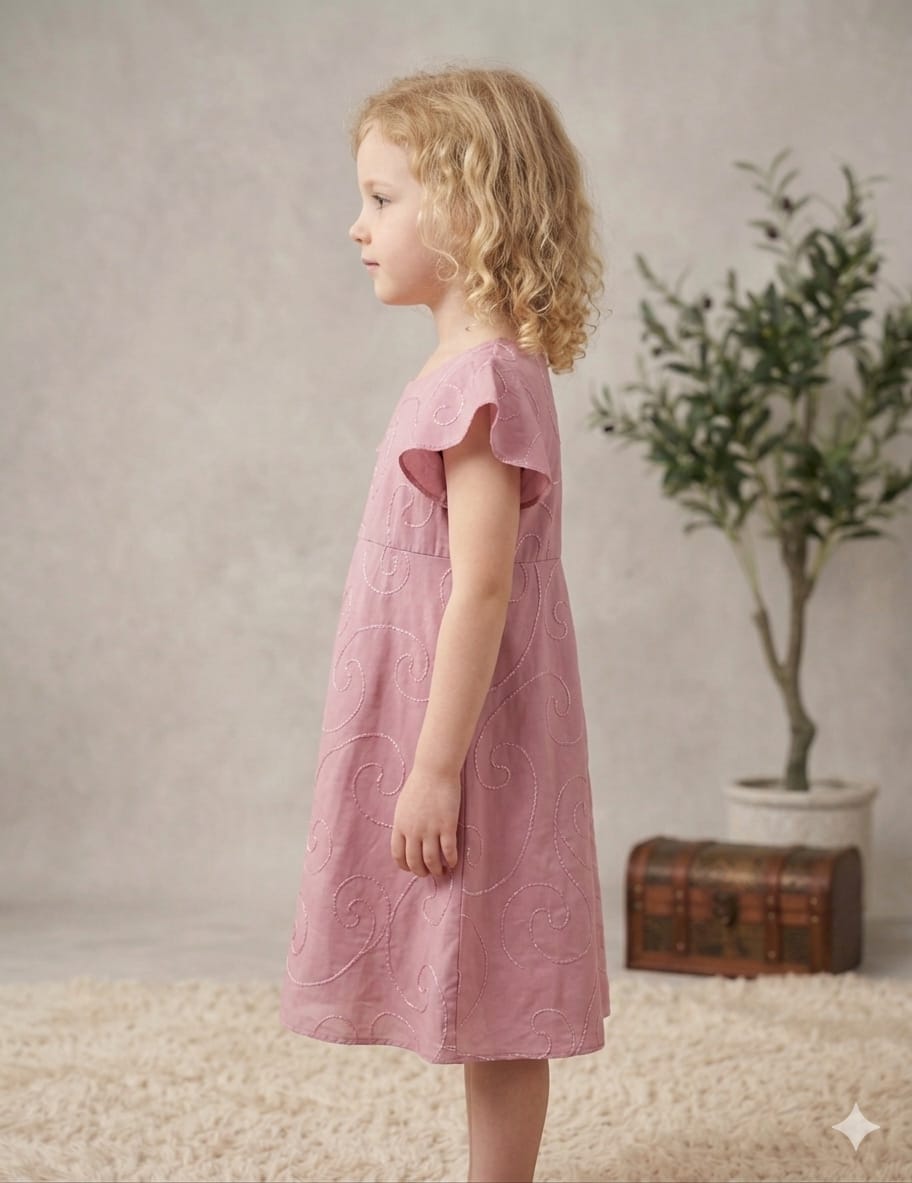 Baby Girls Spring Onion Rayon Umbrella Style A-Line Dress with Drawstring Waist
