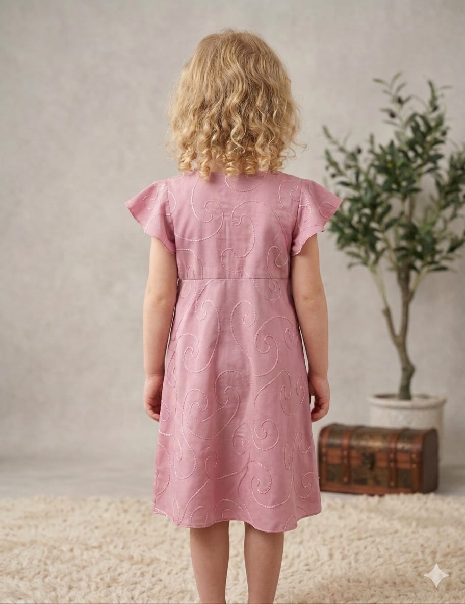 Baby Girls Spring Onion Rayon Umbrella Style A-Line Dress with Drawstring Waist