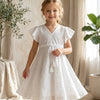 Baby Girls White Rayon Umbrella Style A-Line Dress with Drawstring Waist
