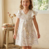 Baby Girls White Chanderi Embroidery Umbrella Style A-Line Dress with Flutter Sleeves
