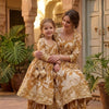 Mom & Daughter Yellow Leaf Print Cotton Anarkali Kurta Set
