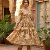 Women’s Yellow Leaf Print Cotton Anarkali Kurta Set