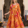 Women’s Yellow Abstract Print Cotton Anarkali Kurta Set