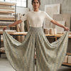 Women's Sage Green Zigzag Print High-Waist Smocked Palazzo Pants
