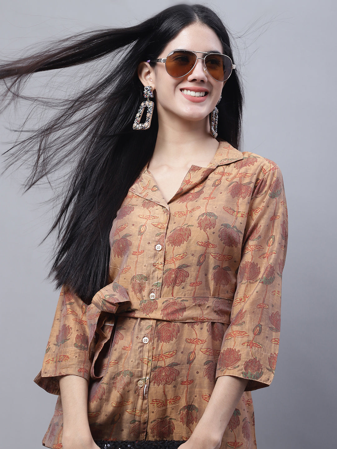 Aawari Women Chanderi Printed Shirt With Trouser
